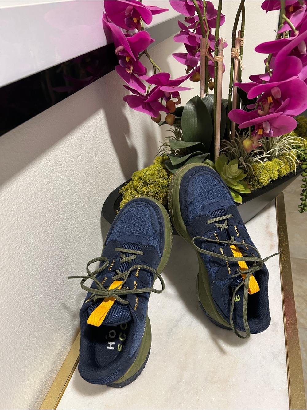 HOLO Women’s Navy and Olive Athletic Sneakers with Yellow Accent- 90s Sneakers